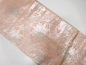 斜め格子に菊唐草模様織出しリバーシブル全通袋帯